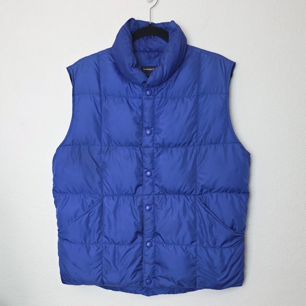 LANDS' END Men's Blue Down Filled Snap Front Puffer Vest Outdoor Size Medium